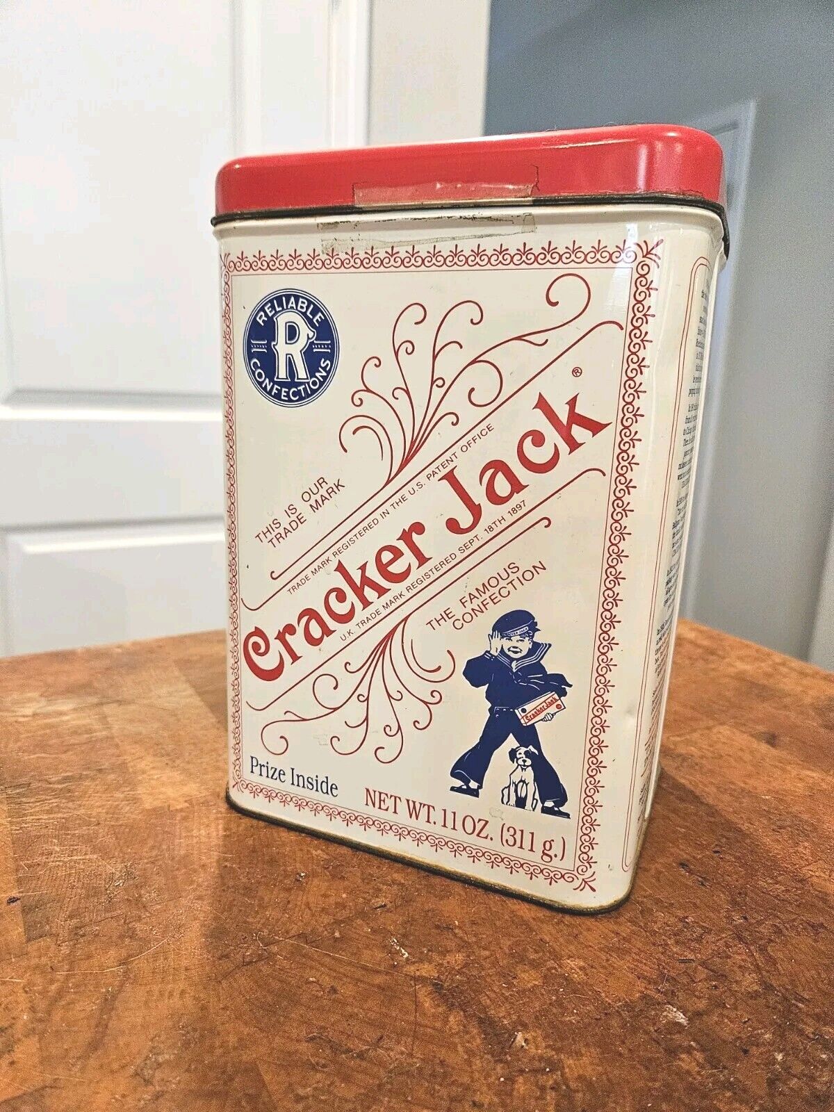 Vintage 1991 Cracker Jack Metal Tin Popcorn  Sailor Home Decor Collectable