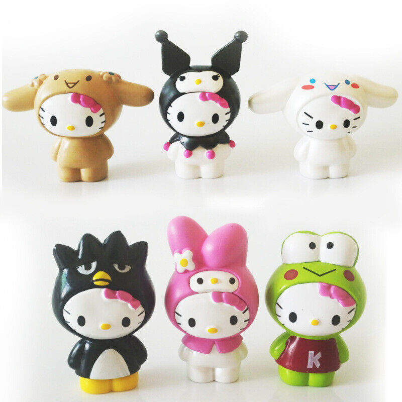 6pcs/Set Kuromi My Melody Cinnamoroll Keroppi XO Figures Toy Cake Toppers NEW