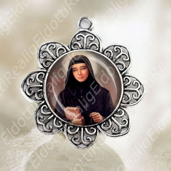St Rafqa Rafka Pendant Flower Shaped Silver Tone Catholic Jewelry
