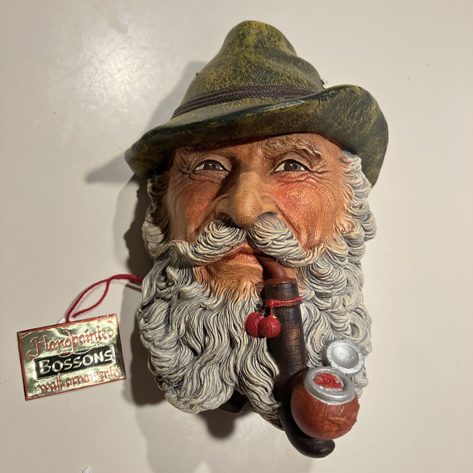 1972 Tyrolean Pipe Bossons Chalkware Ornament Wall Art Decorative Hand Painted
