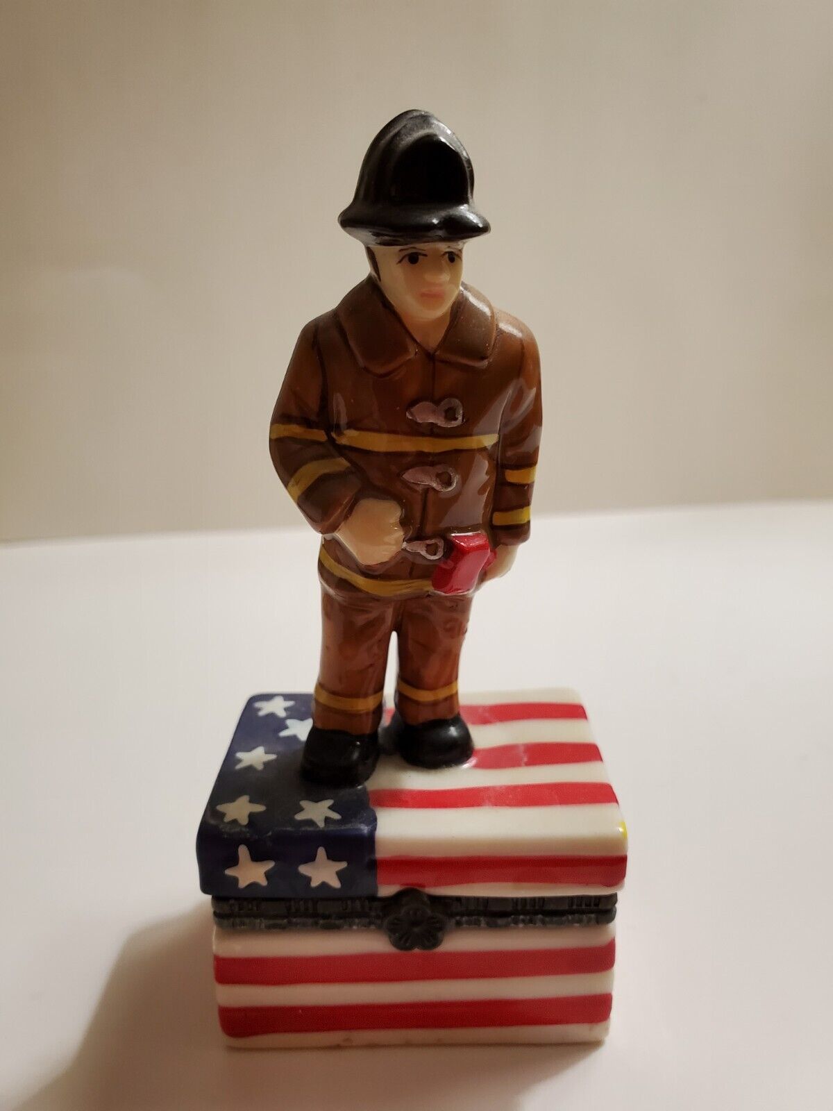 9/11 Porcelain Trinket Box Firefighter Box With Trinkets Patriotic Memorial Box
