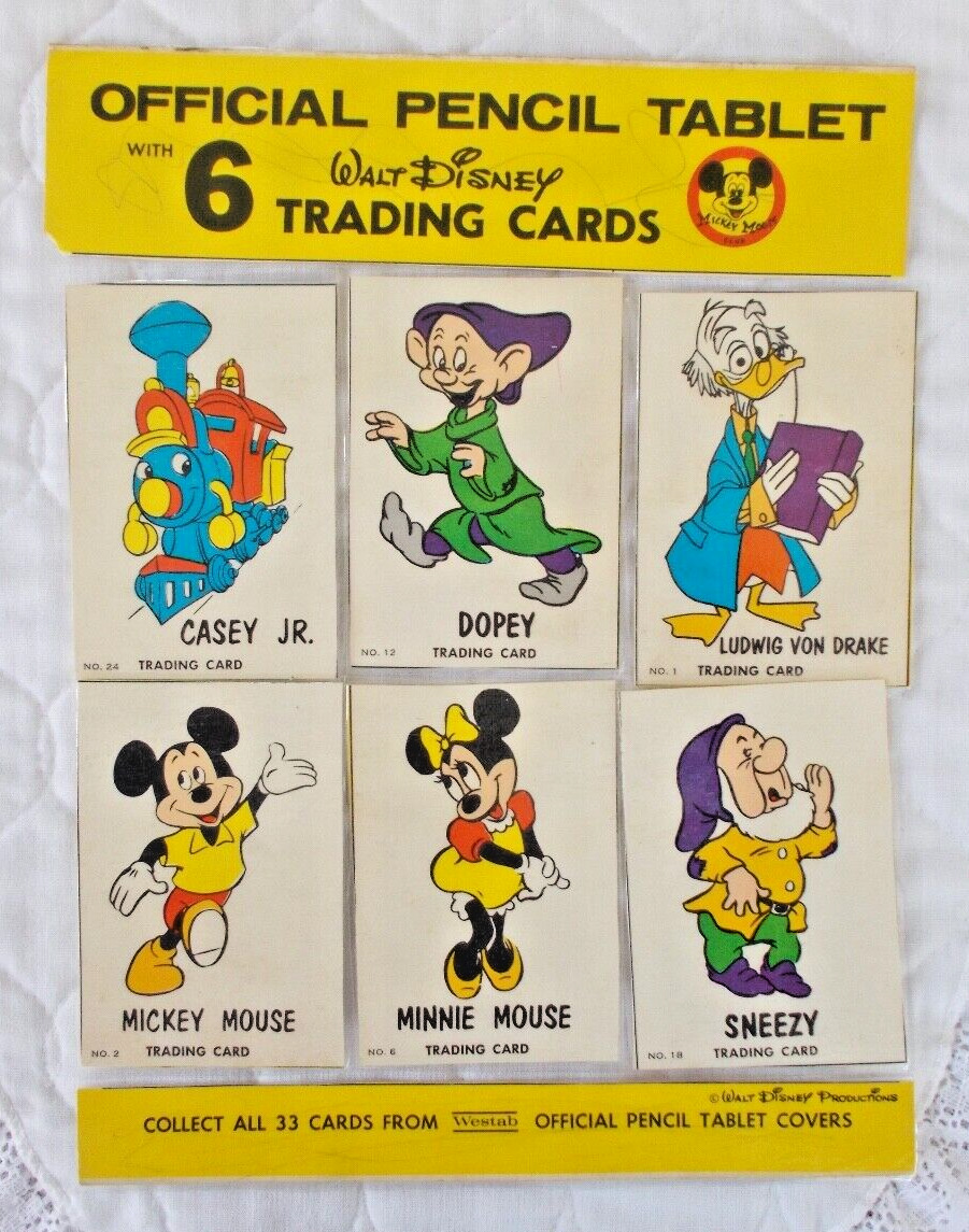 Lot of 6 Laminated Walt Disney Trading Cards From a Disney Pencil Tablet Cover