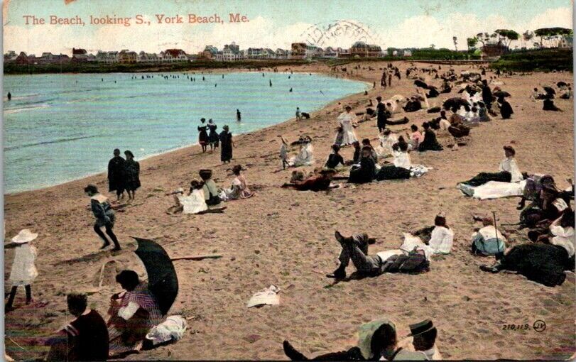 Vintage Postcard Relaxing on the Beach & Water York Beach Maine ME 1911     5271