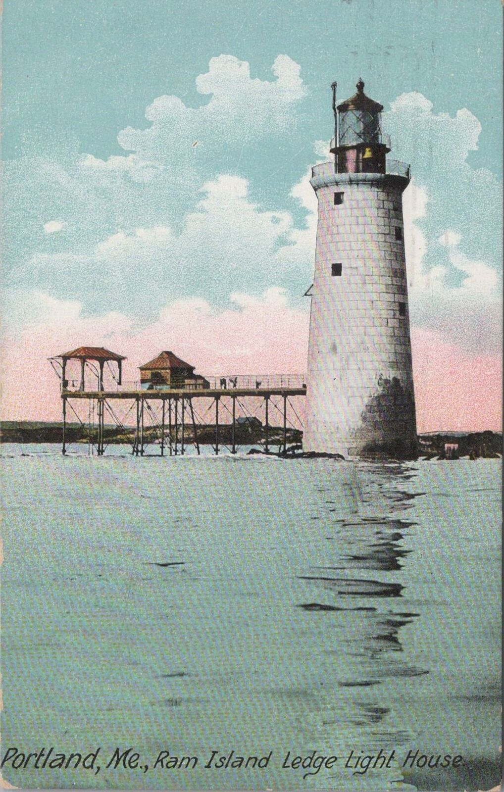 Postcard Ram Island Ledge Light House Portland ME Maine 
