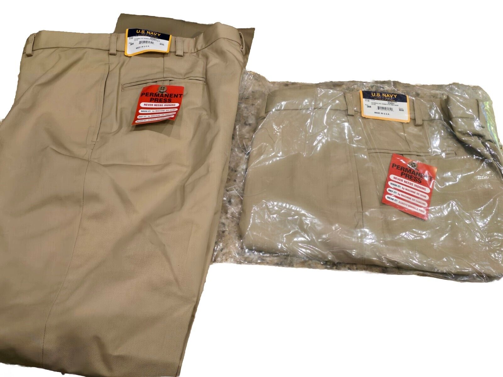 LOT 2 Pair US Navy Khaki Pants Authentic Military  Uniform  38R. 32.5 Inseam 