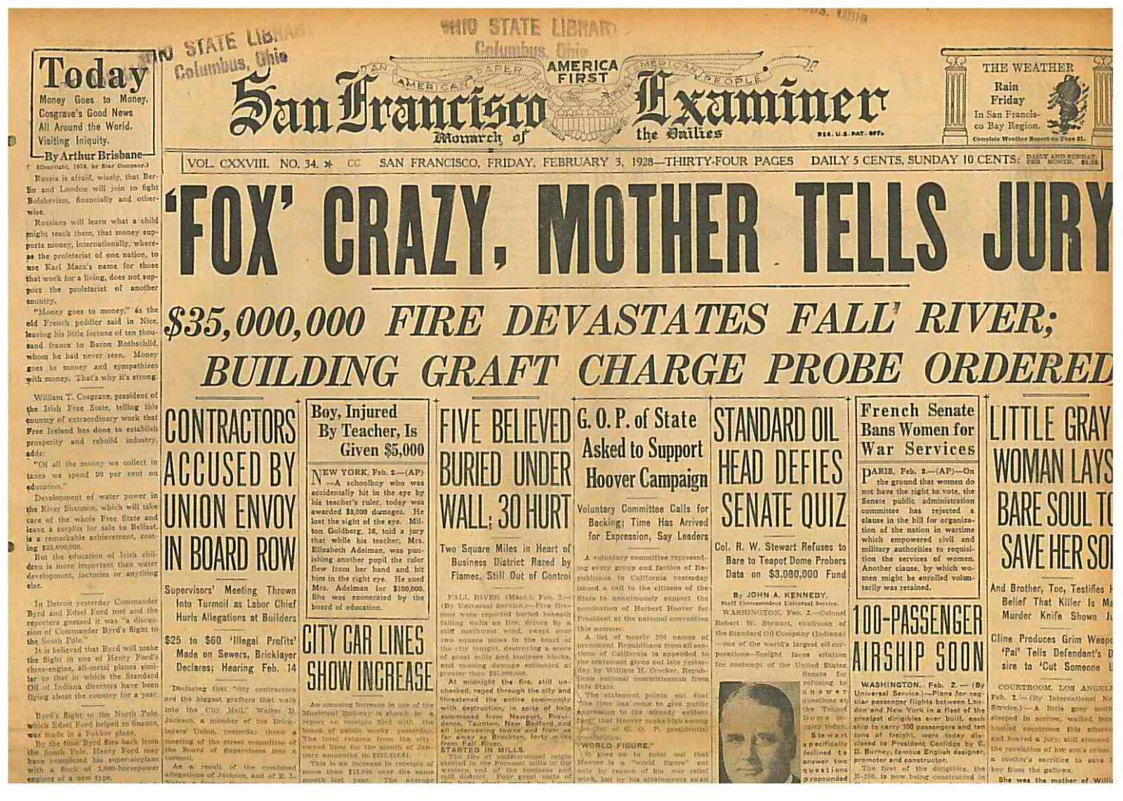  HICKMAN MOTHER TELLS JURY SON IS CRAZY 1928 HISTORIC CRIME NEWSPAPER 0302143WQ