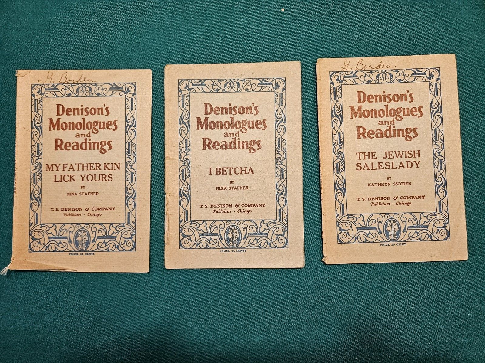  3 Denison\'s Monologues and Readings 1925 & 1929 vintage good condition 4 age