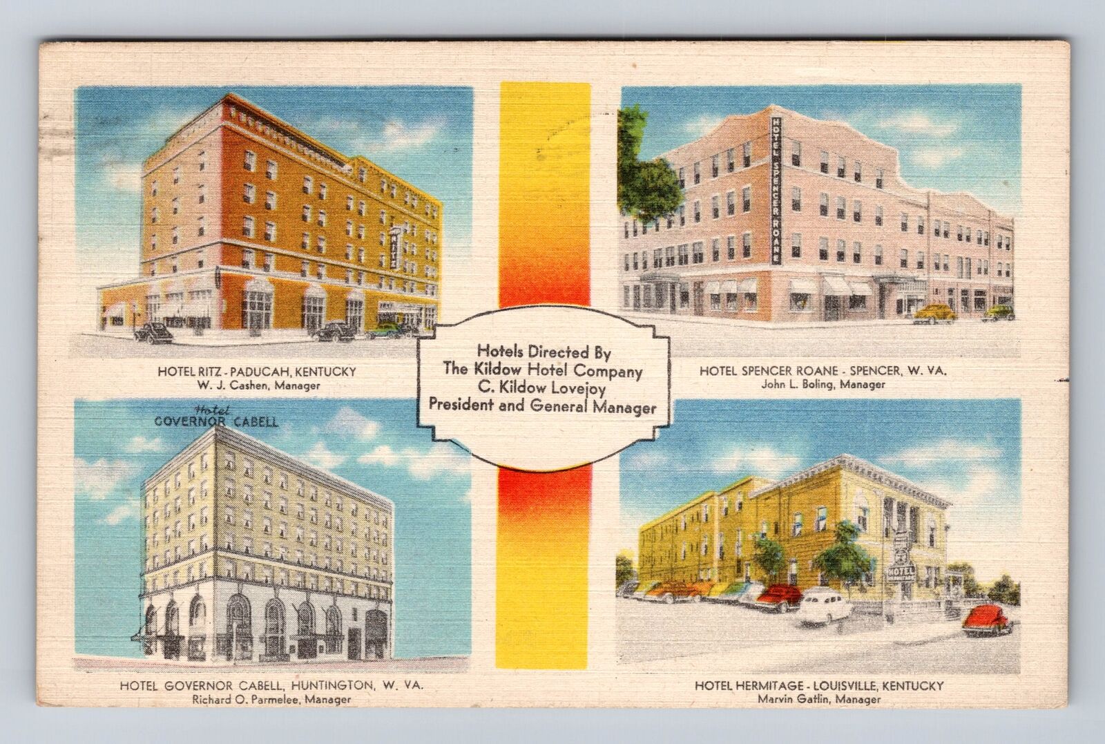 Hotels Directed By The Kildow Hotel Company Advertising Vintage c1945 Postcard
