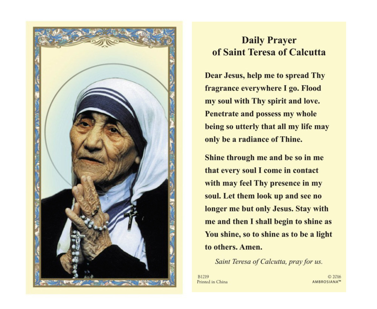 (2 copies) St. Teresa of Calcutta Holy Prayer Card Mother Teresa Catholic