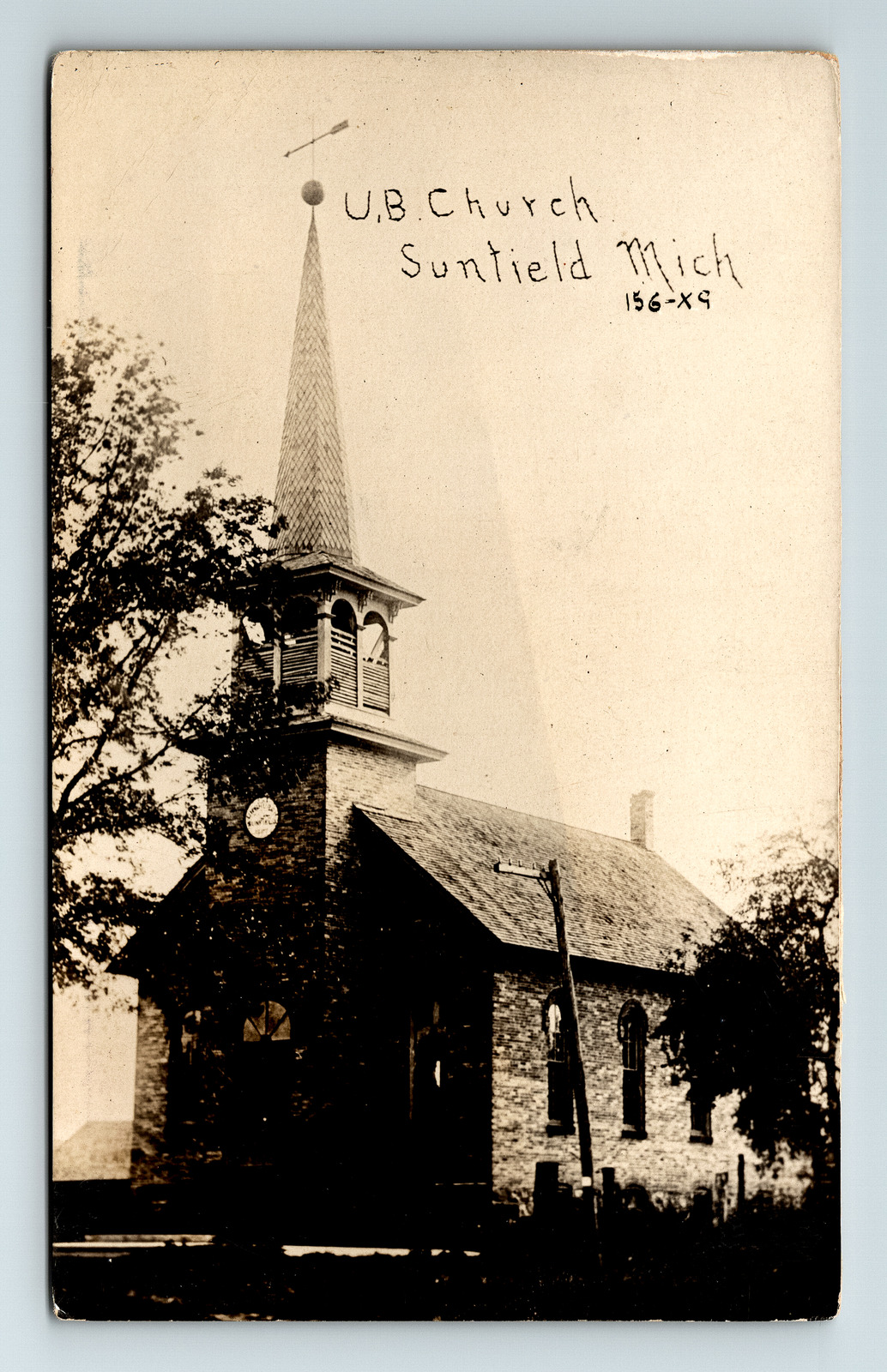 RPPC Postcard Sunfield MI Michigan UB United Brethren Church In Christ