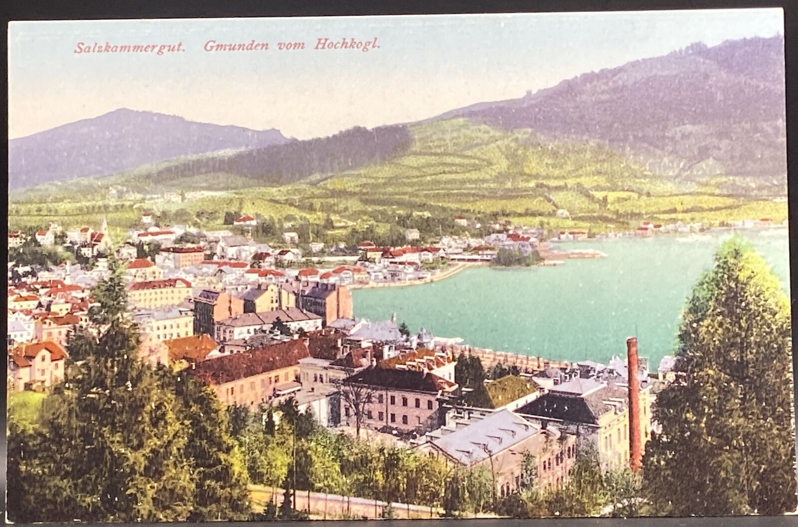 Salzkammergut Gmunden vom Hochkogl, Austria postcard from 1912 by Brandt, 1099