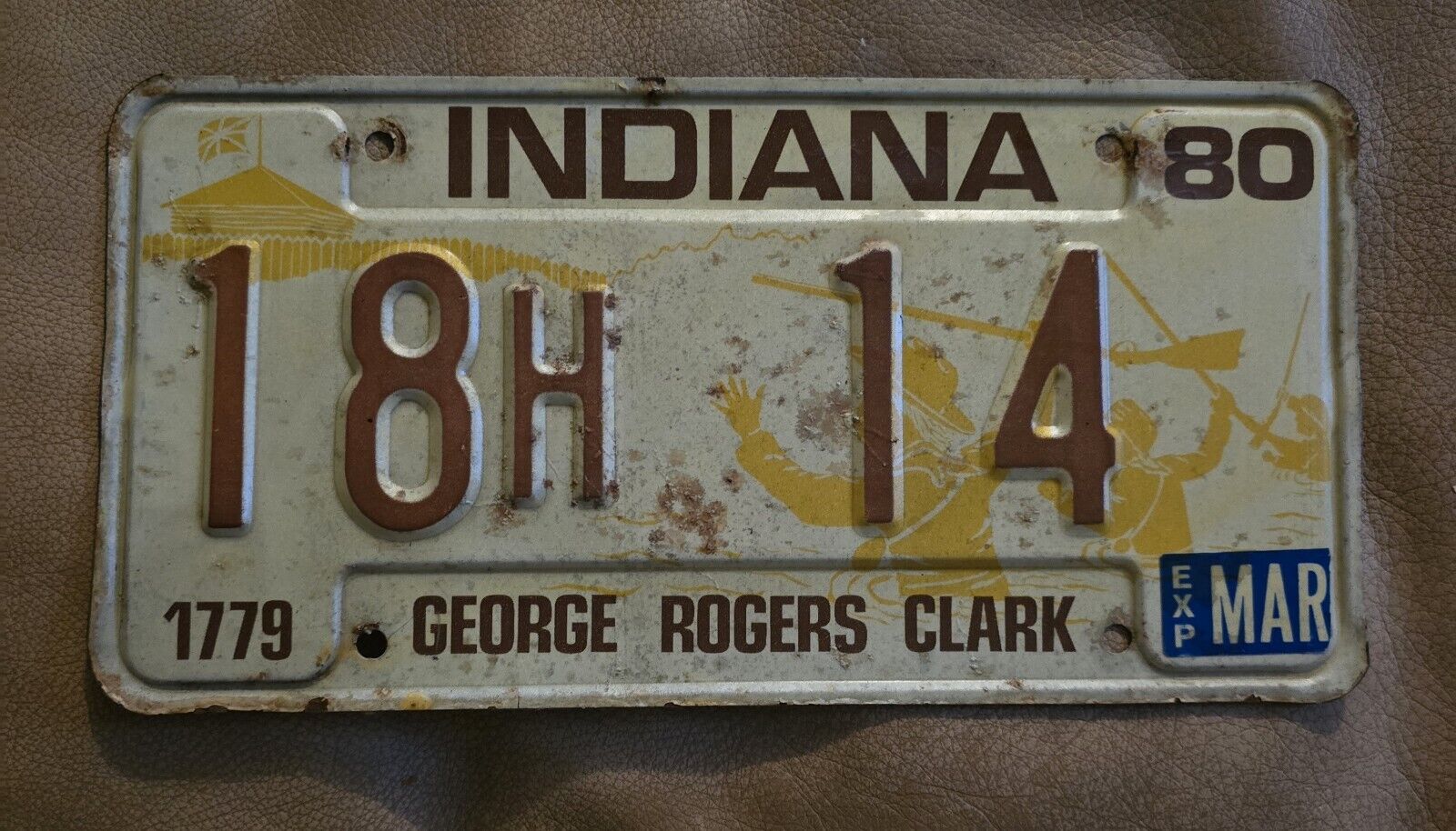 1980 Indiana License Plate 18H14 George Rogers Clark Vintage 