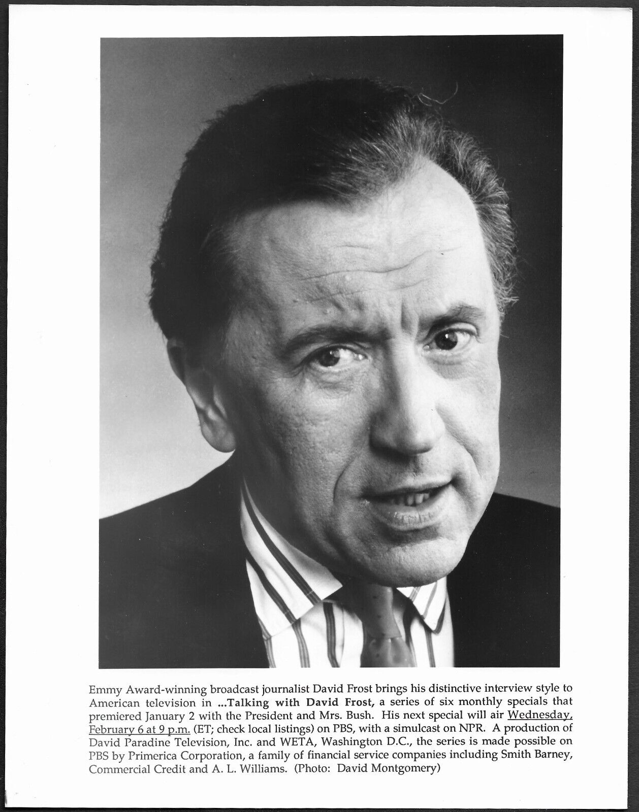 David Frost Original 1990s PBS TV Promo Photo Talking With David Frost 
