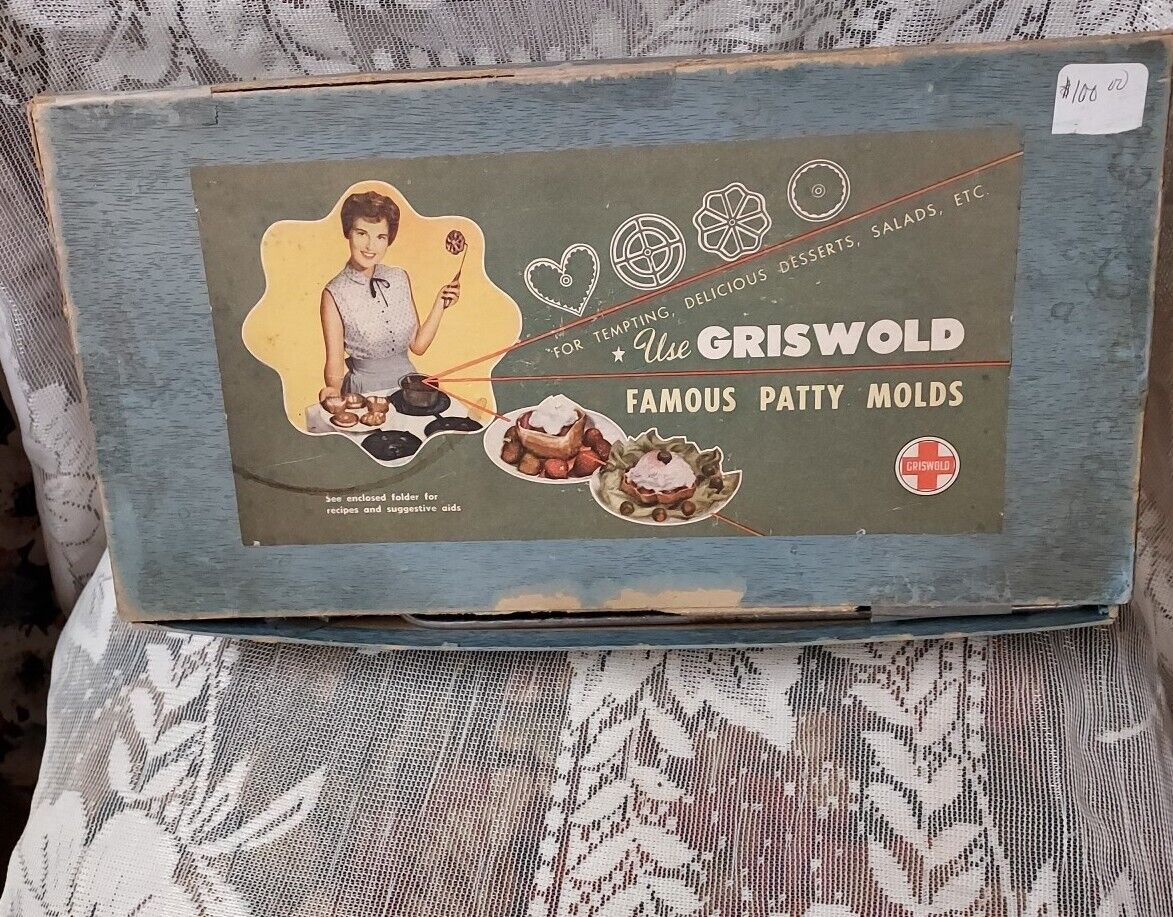 Vintage Griswold Cast Iron Patty Molds Combination Set No. 3 ORIGINAL BOX
