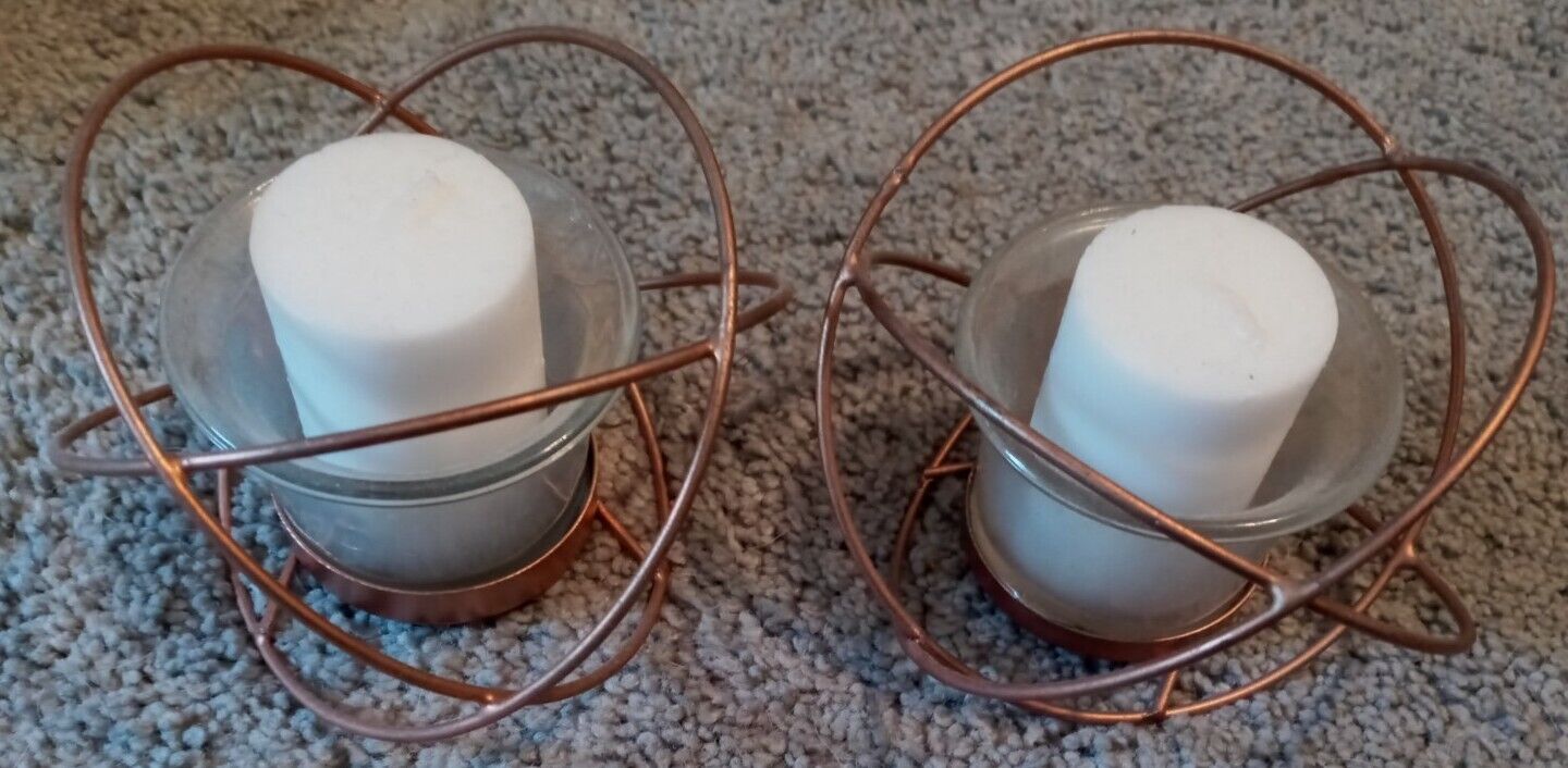 Pair Of Copper Color Candle Holders