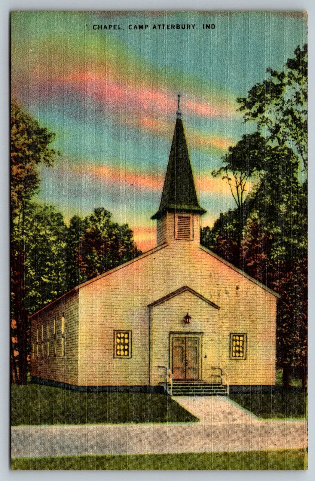 US Army Postcard -  Camp Atterbury - Chapel - Indiana