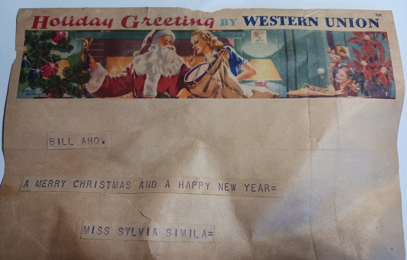 1940 Vintage Western Union Telegram Ephemera  Christmas Santa 