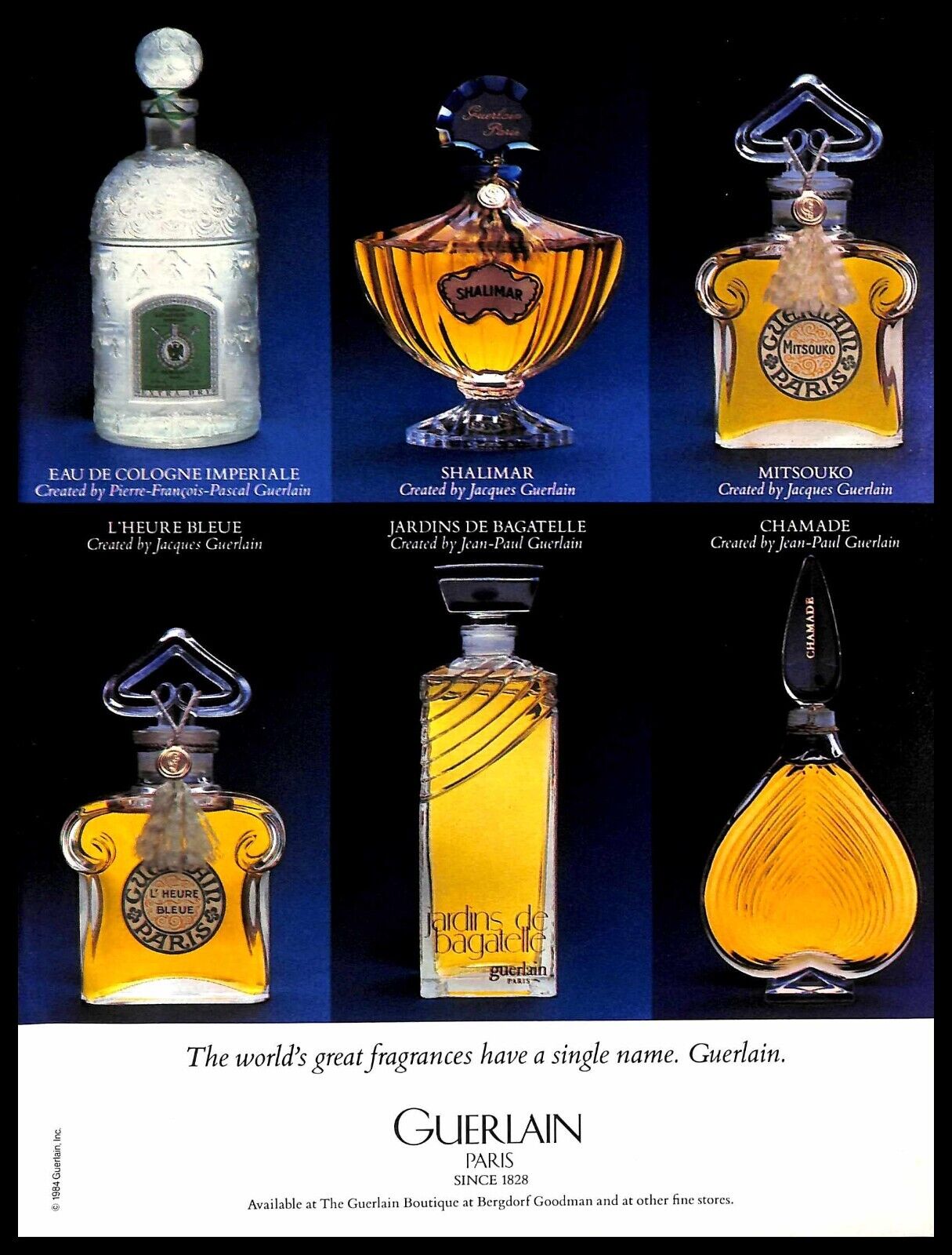 1984 Guerlain Perfumes Vintage PRINT AD Fragrance Bottles Collection