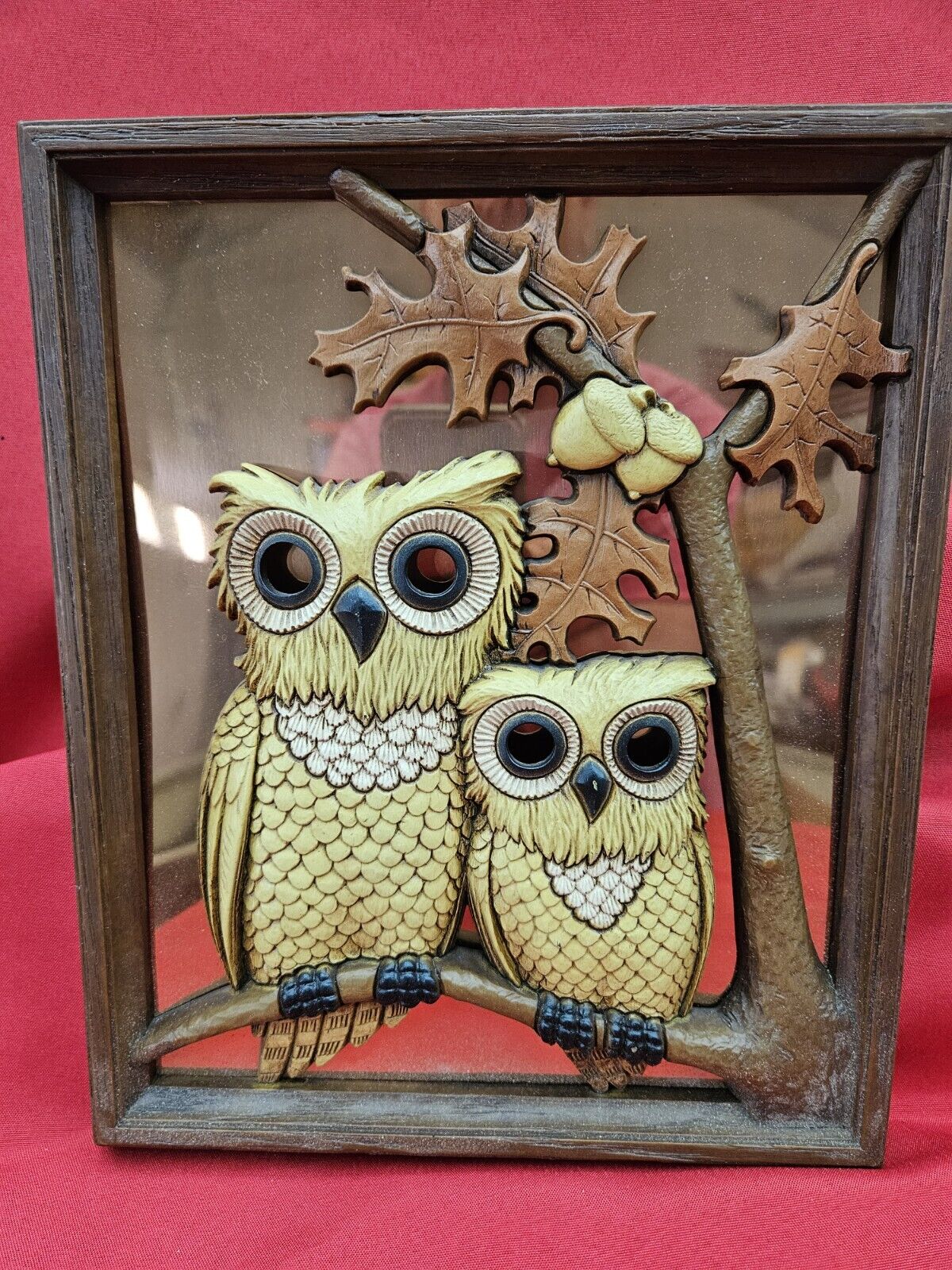 Vtg 1970s Owl 3D Coppercraft Guild Plastic Picture Framed 11.5\