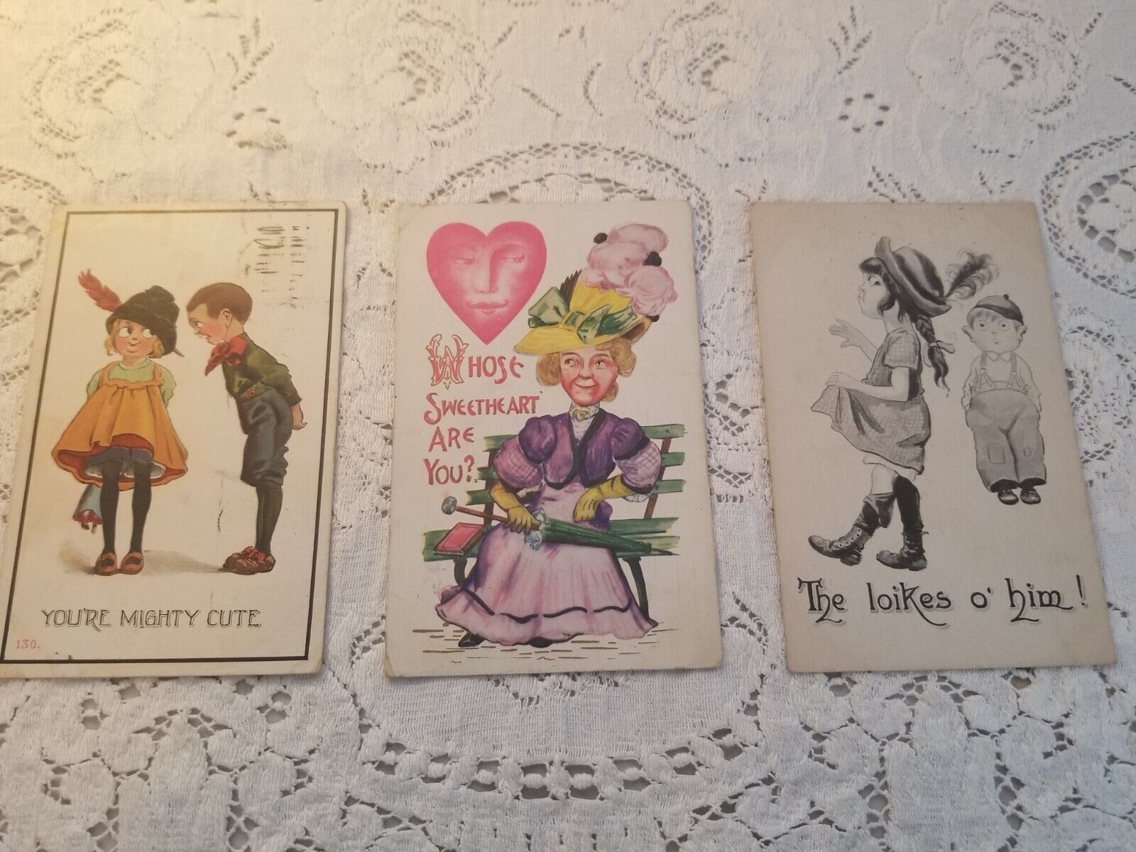 3 Antique Postcards Postmarked 1912 Valentine Relationships Love Unusual Rare