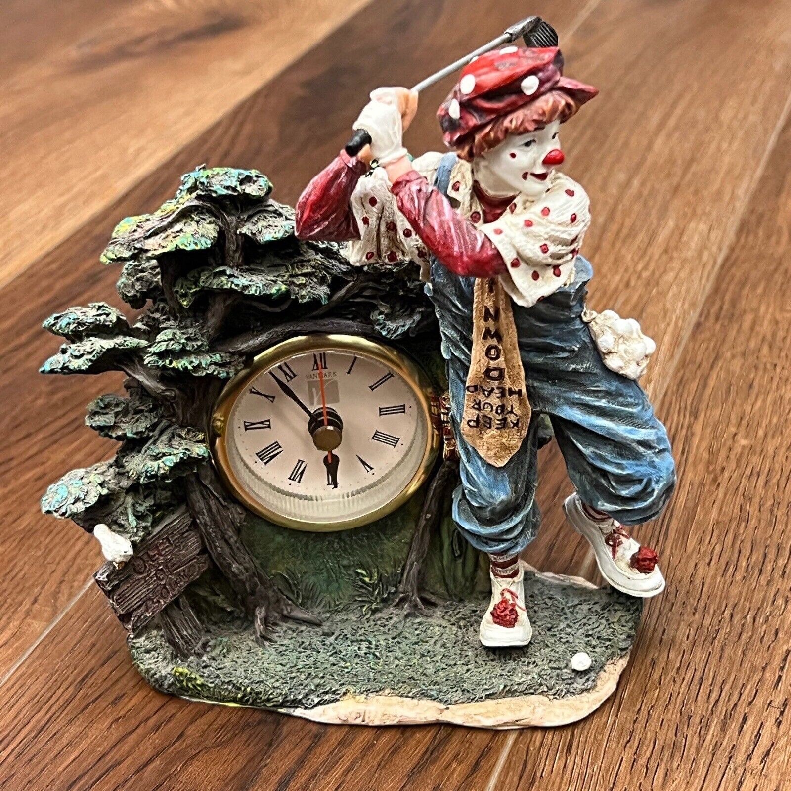 Vanmark Oberstein Clowning In America Golf Desk or Mantel Analog Clock Figurine