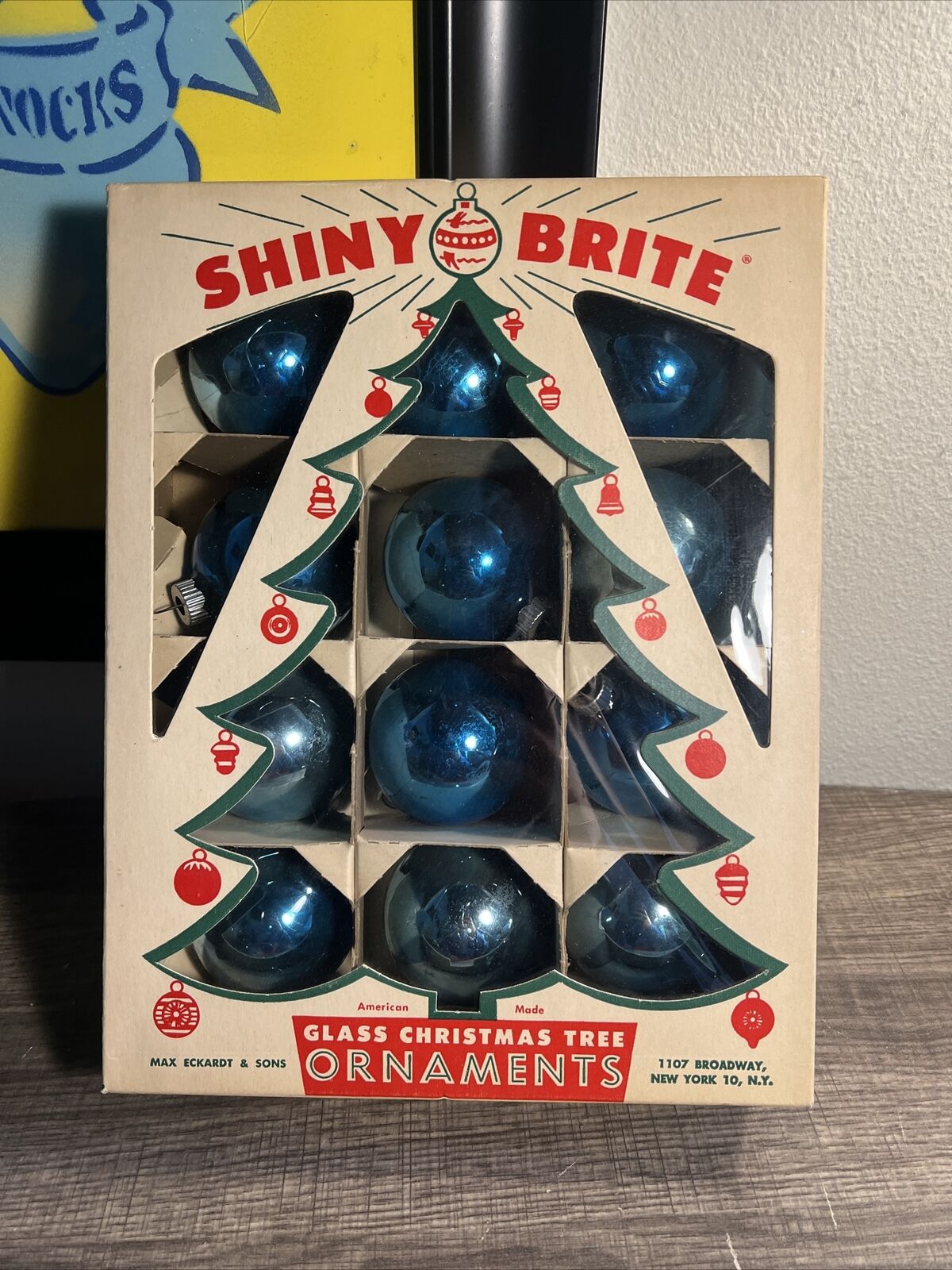 Vintage Shiny Brite Ornaments Blue With Original Box