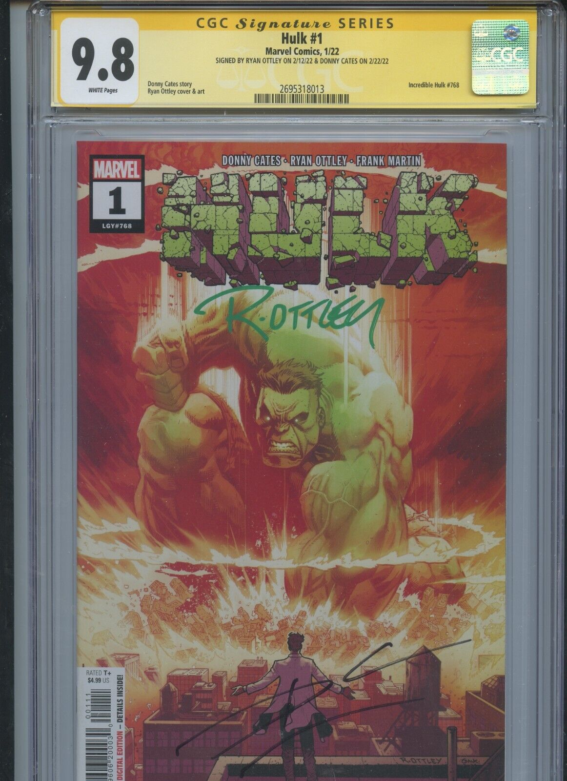 Hulk #1 2022 CGC Signature Series Signed By Ryan Ottley/Donny Cates