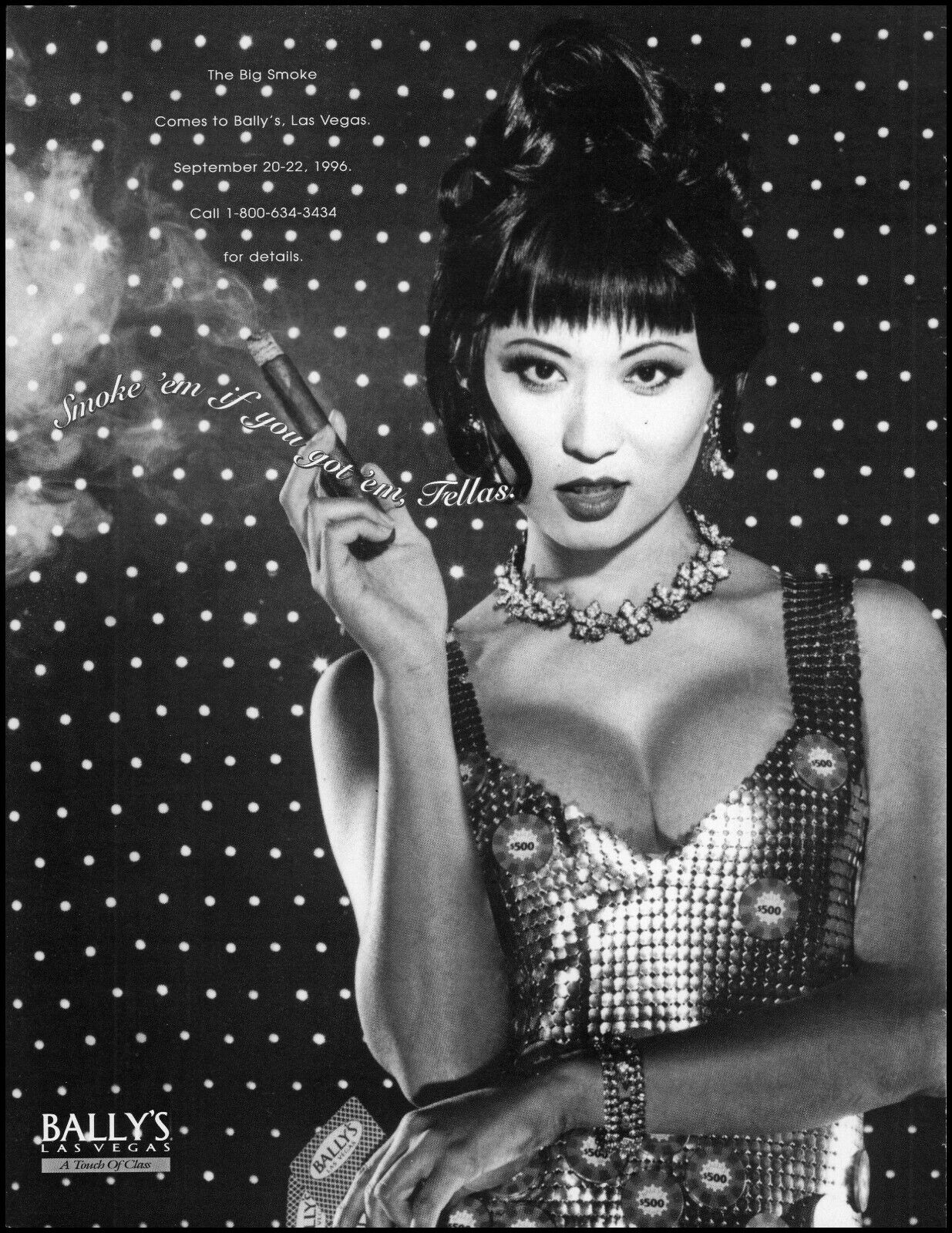 1996 Sexy Asian Girl Cigar The Big Smoke Bally's Vegas retro photo print ad S35