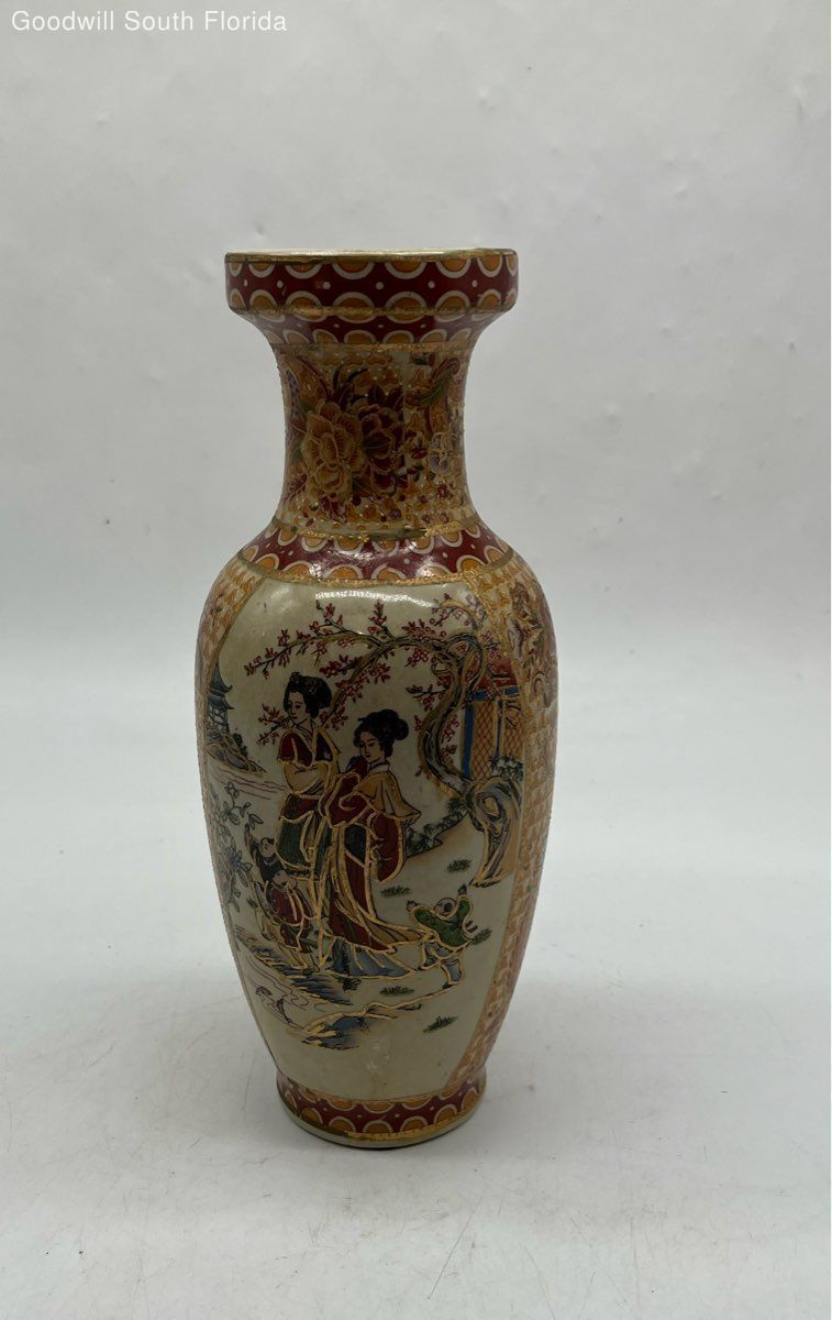 Satsuma Style Oriental Japan Geisha Porcelain Decorative Round Flower Vase