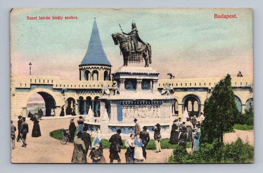 Istvan Statue BUDAPEST Hungary Antique Hand Colored Cover to Bedford England \'08