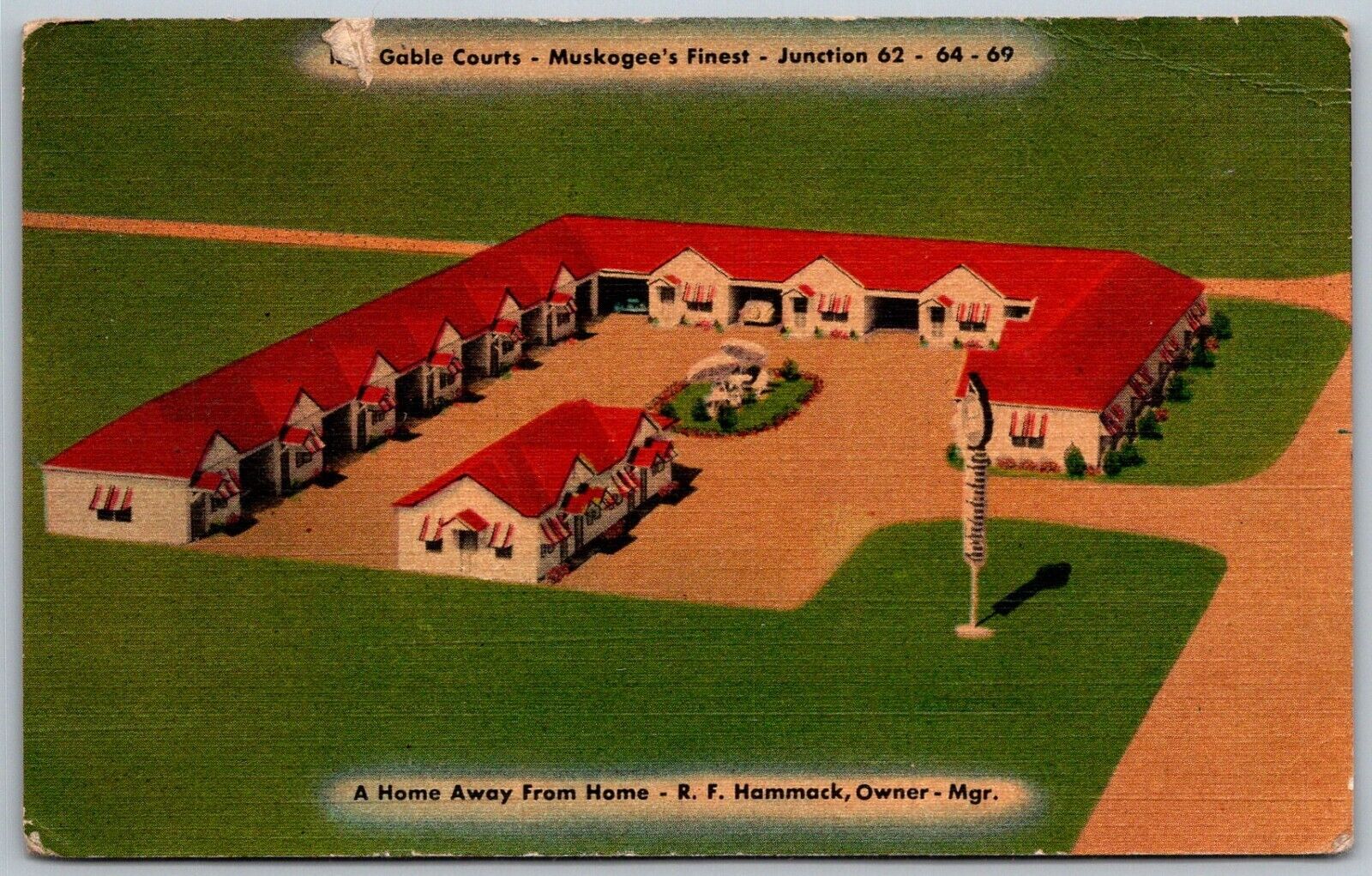 Muskogee Oklahoma 1950s Postcard Red Gable Courts Motel 