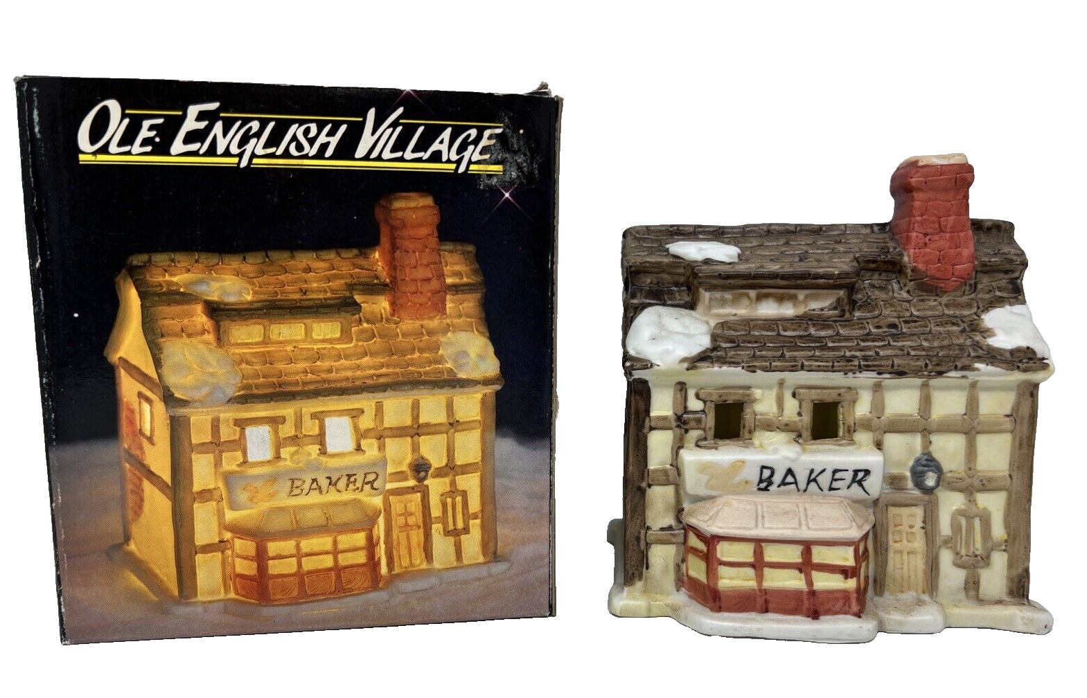 Vintage Ceramic Bakery Light Up Christmas Village House - Ole English Village