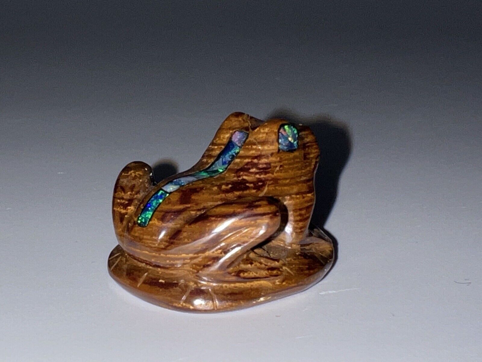 Carved Australian Boulder Opal Frog Fetish / Effigy With Opal Inlay& Eyes