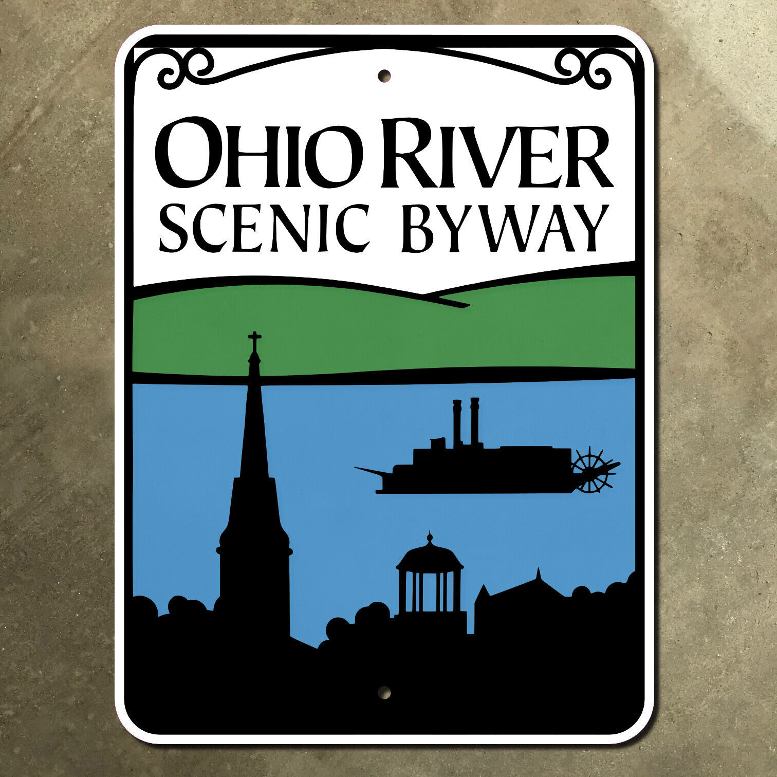 Ohio River Scenic Byway marker highway road sign 2006 Illinois Indiana 11x14