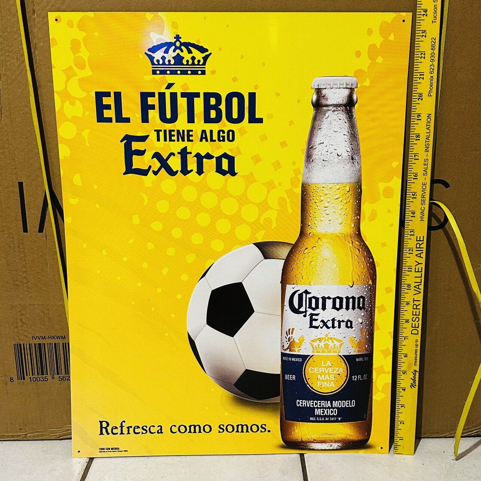 Large Corona El Futbol “Soccer” Tin Sign 24x18 Metal Tacker Beer Cerveza Sign