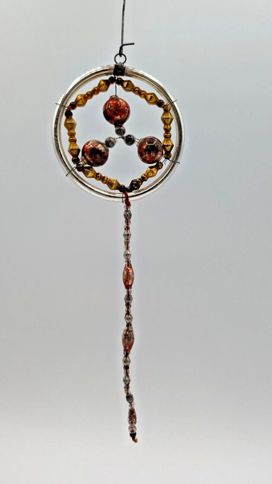 Antique Victorian Gablonzer Czech Bead Christmas Ornament Hoop Dream Catcher