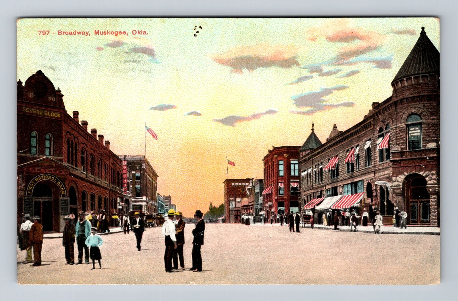 Muskogee OK-Oklahoma, Broadway, Advertisement, Antique, Vintage Postcard