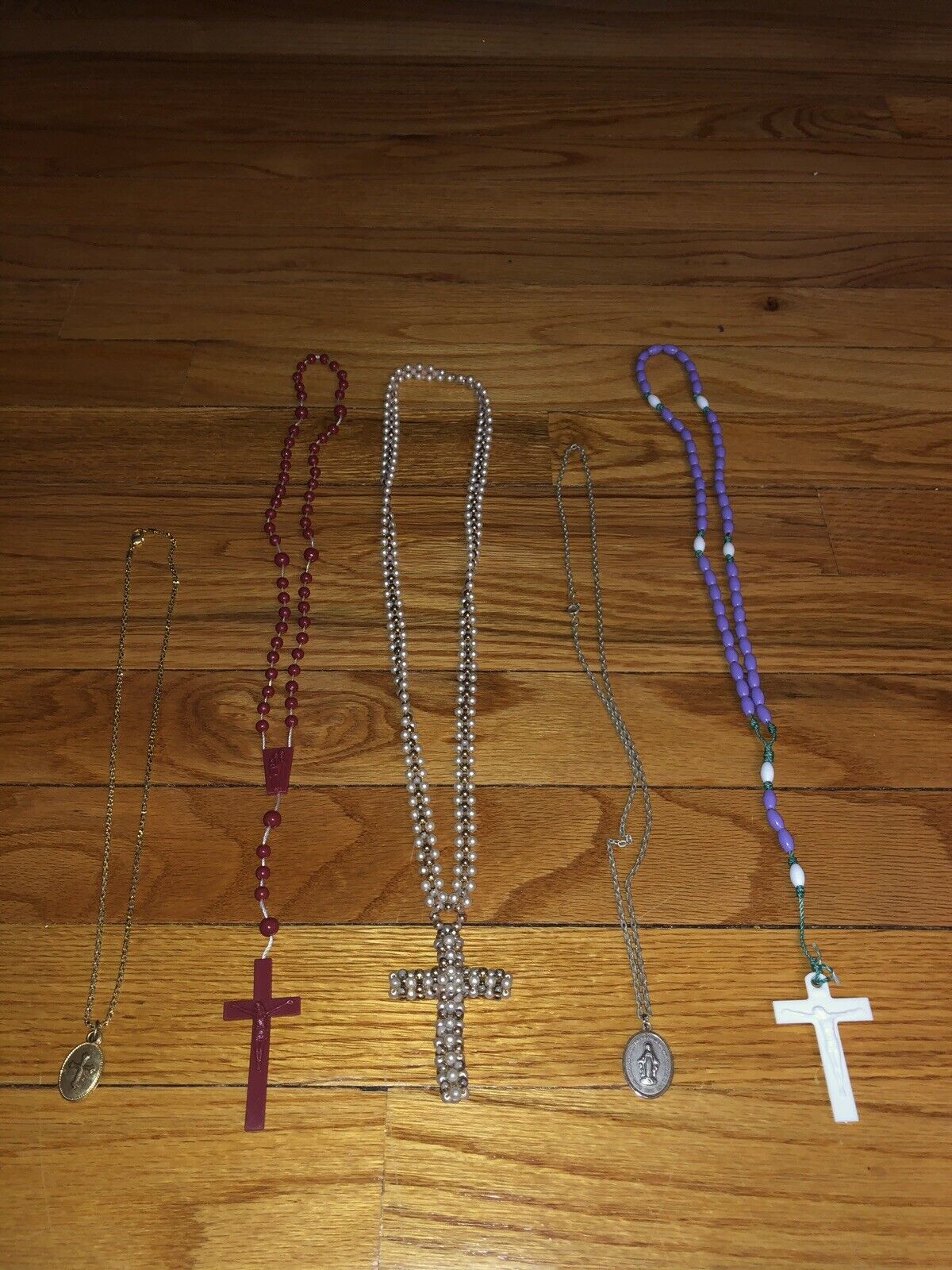 x5 LOT RELIGIOUS NECKLACE CHRISTIAN CROSS JESUS ROSARY CHAIN JESUS CHRIST PEARL