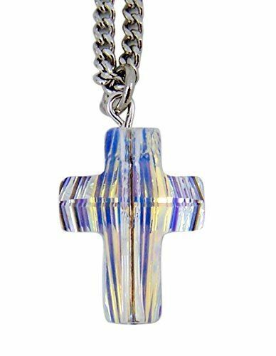 Aurora Borealis Crystal Cross Pendant on Rhodium Plated Brass Chain Necklace, 3/