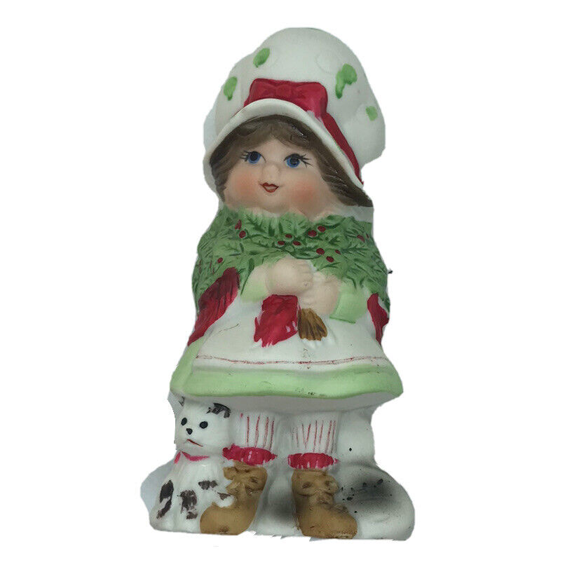 Vintage Christmas Caroler Jasco Girl Puppy Potpourri Pomander Porcelain Caroling