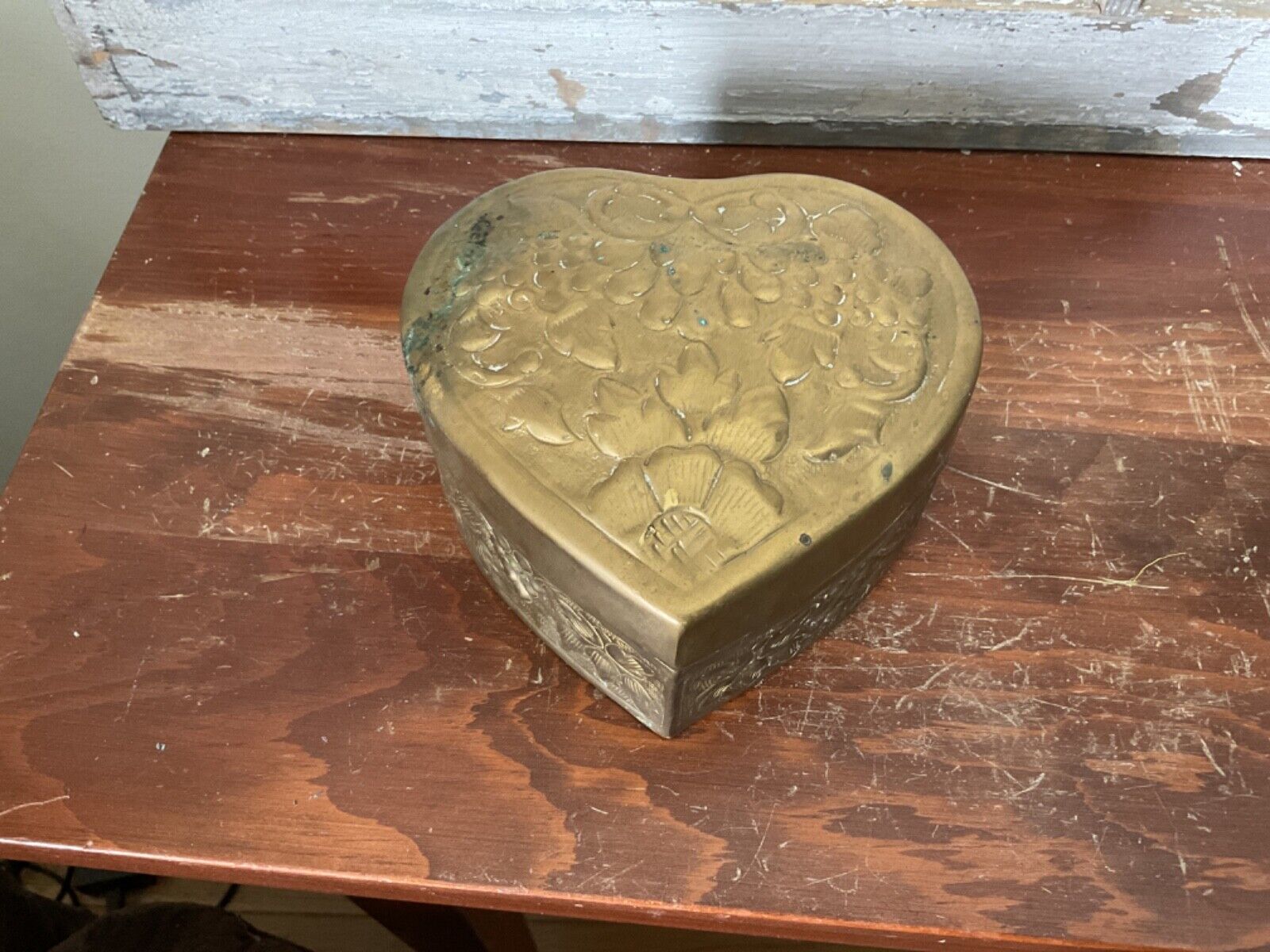 Heart Shape Box Brass Trinkets 5” wide 2 1/4” Tall
