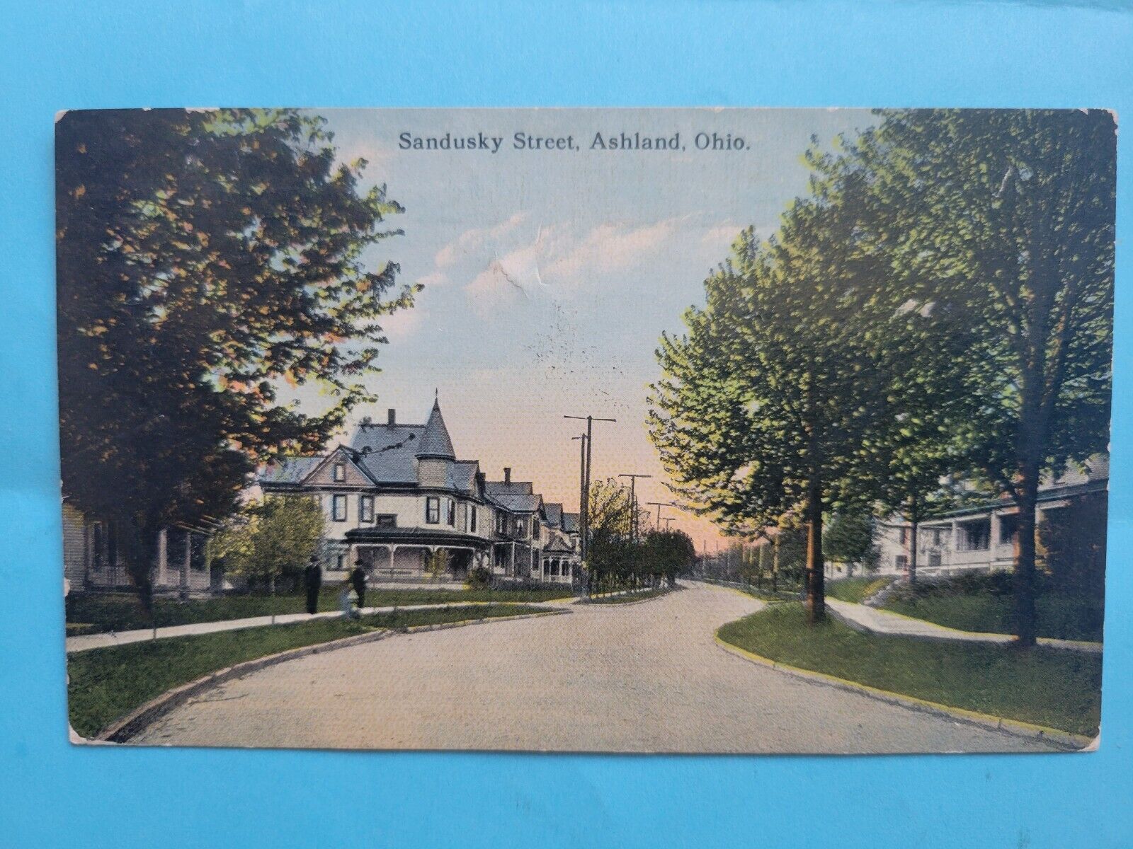 VTG 1916 postcard Sndusky St Ashland Ohio postmarked colorized