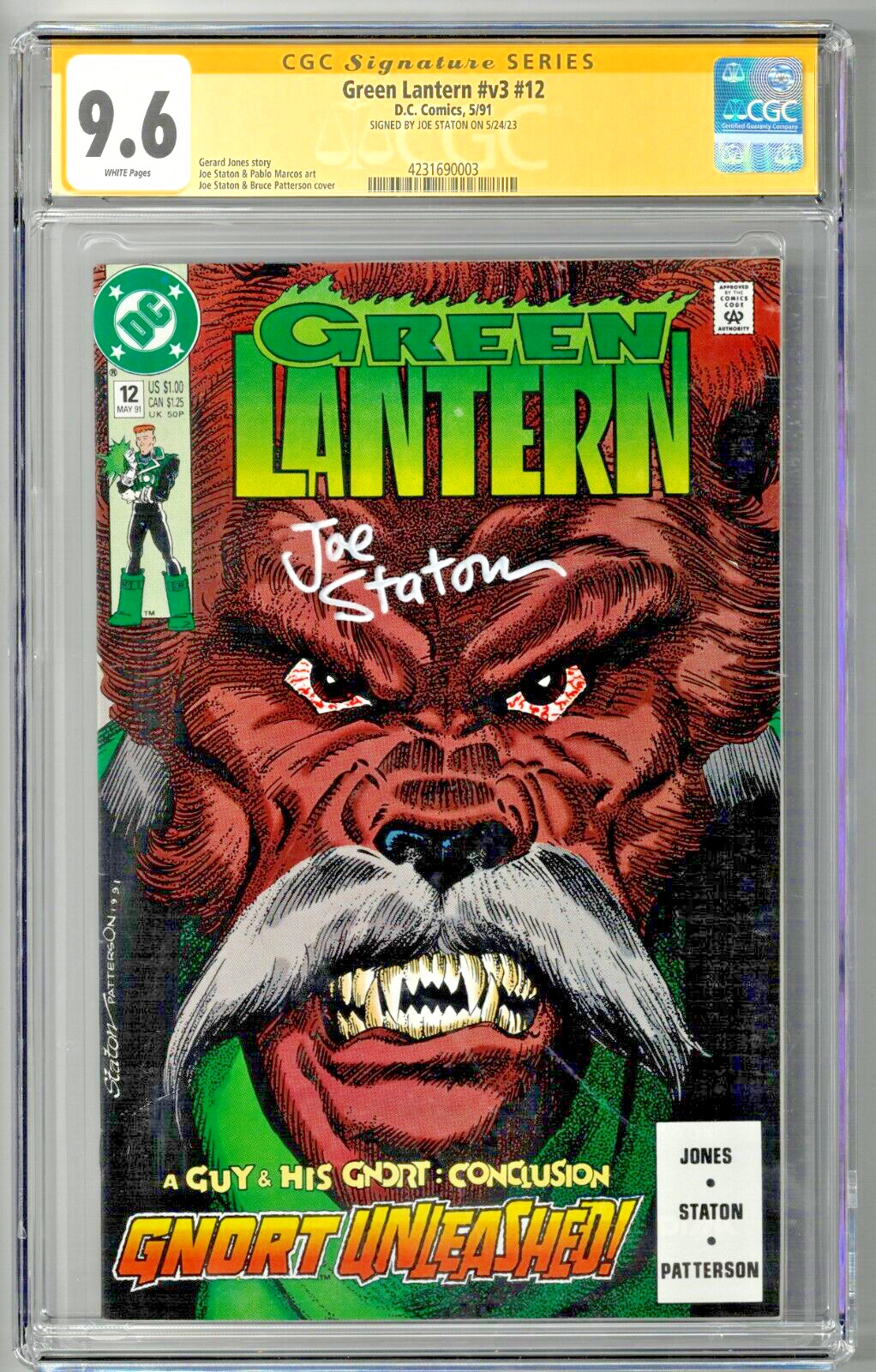 Green Lantern v3 #12 CGC SS 9.6 (May 1991, DC) Signed by Joe Staton, 1st Brik