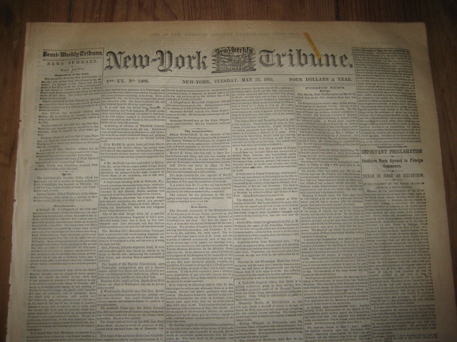 1865 New York Tribune, Abraham Lincoln Assassination Trial +