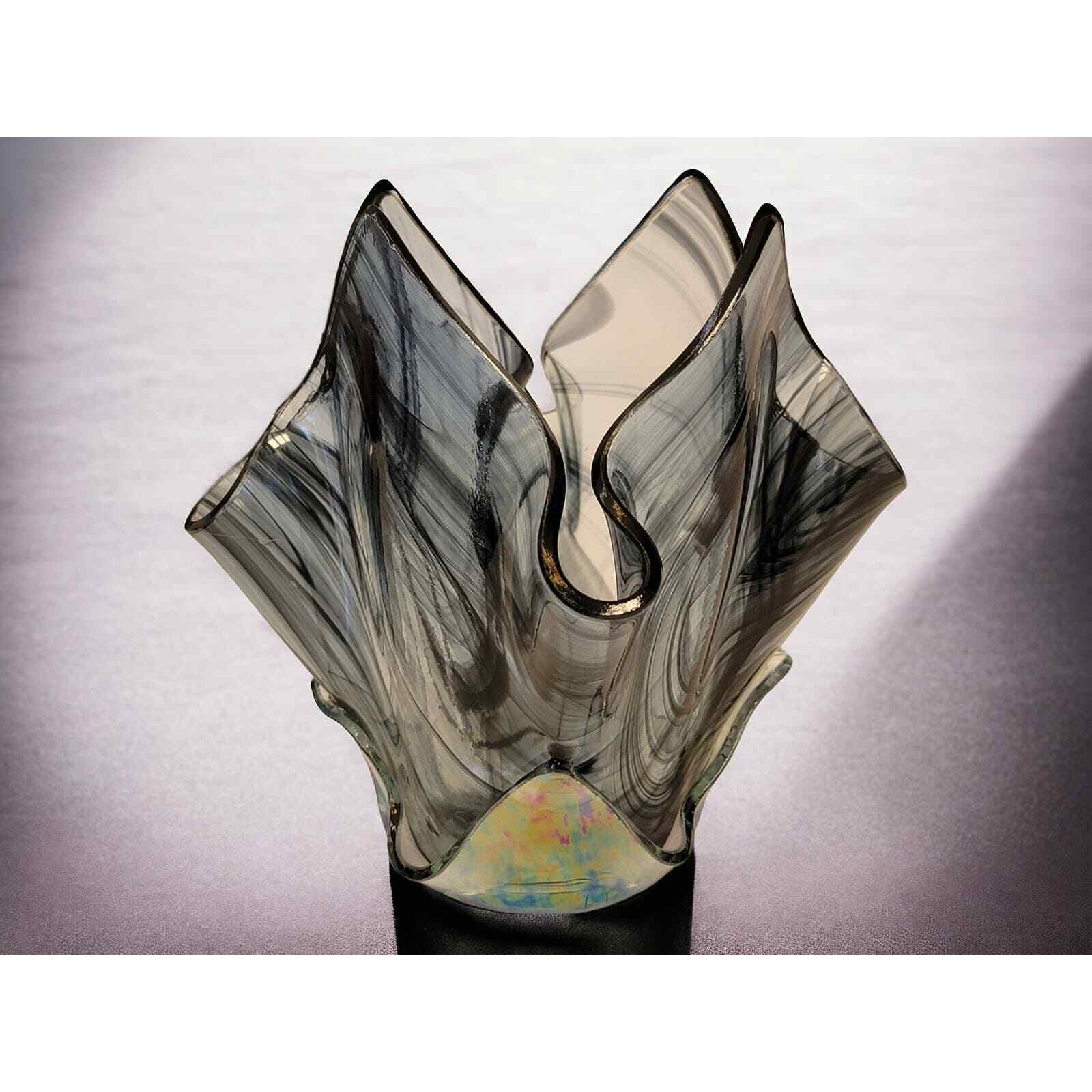 Abstract Swirl Murano Glass Vase Modernist Italian Art Glass Sculpture
