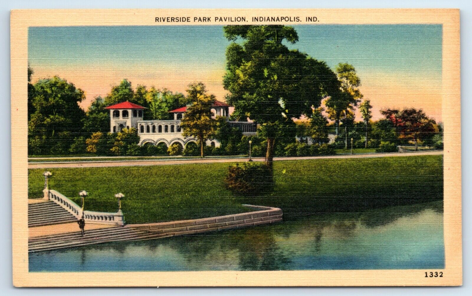 Postcard Riverside Park Pavilion, Indianapolis IN linen 1951 F106