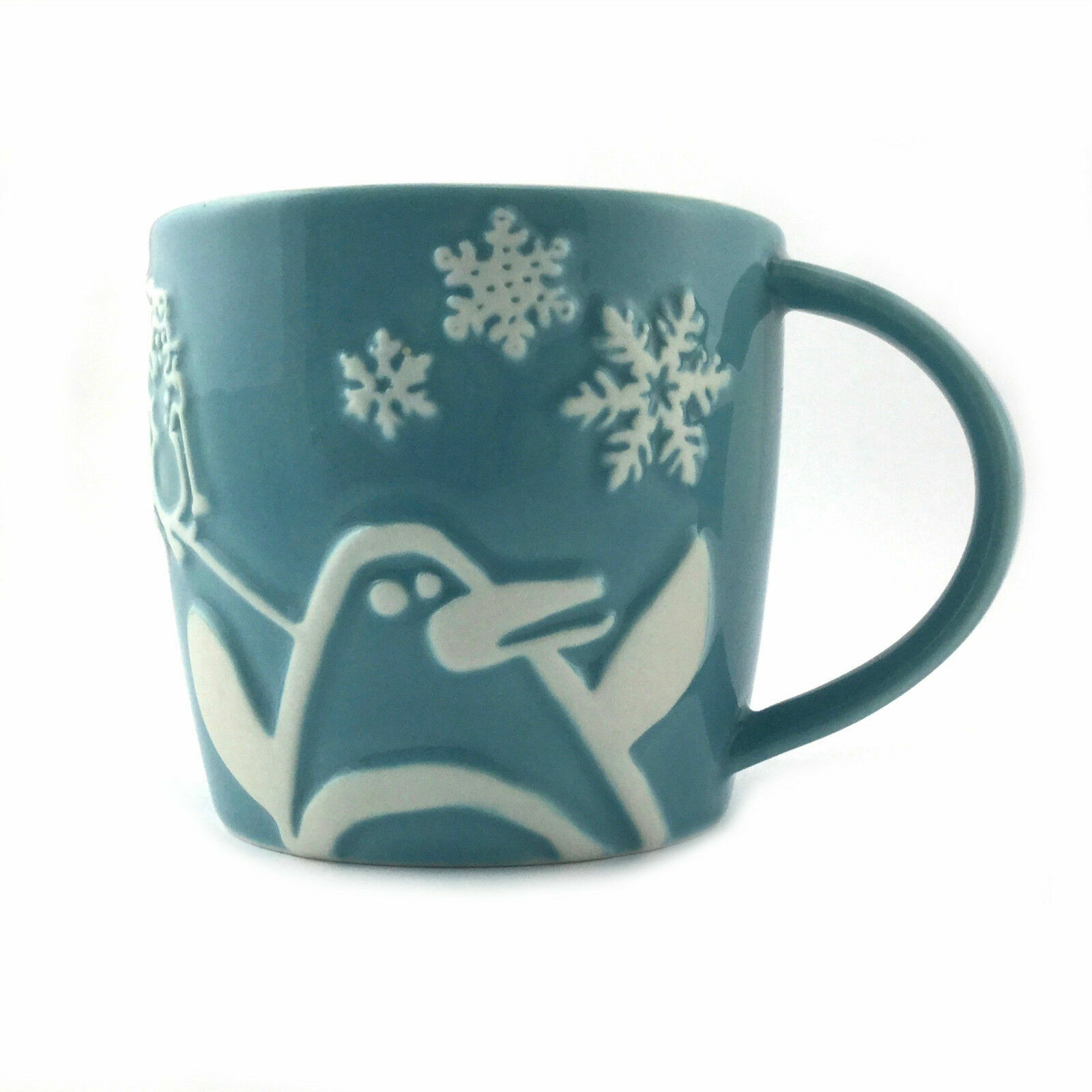 VTG Starbucks Blue Coffee Holiday Mug Penguin Snowman Snowflakes Cup 8 oz