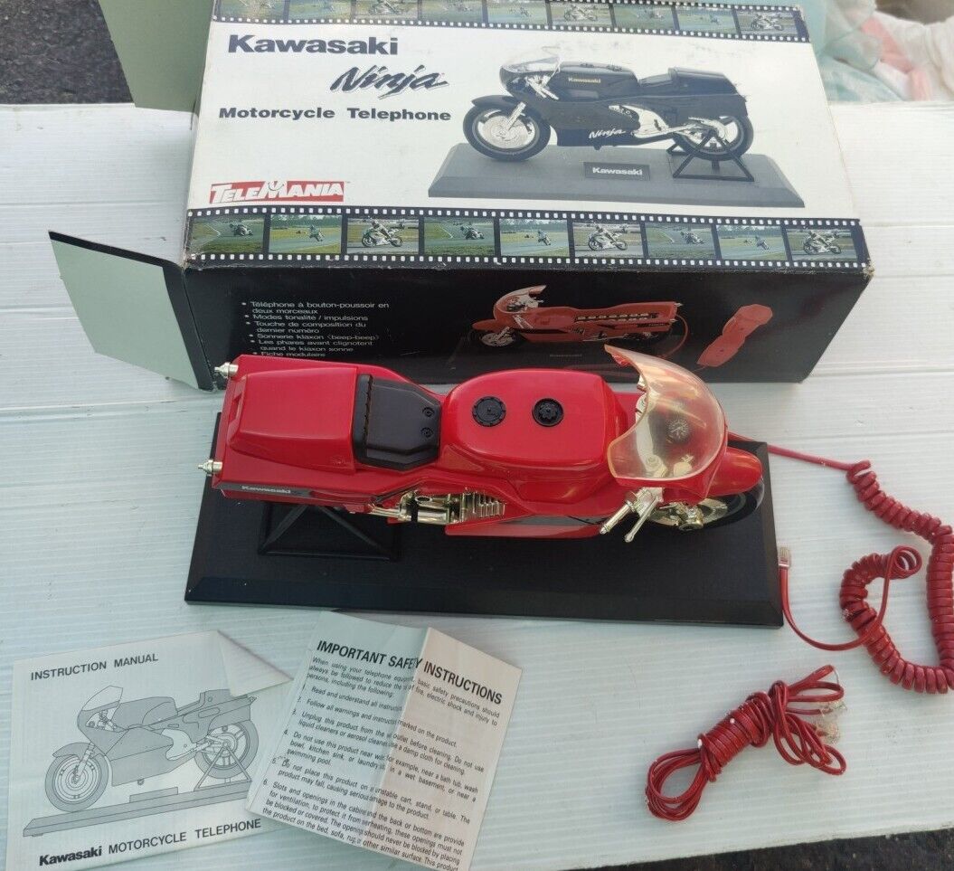 Rare Vintage Telemania Kawasaki Ninja model Red Motorcycle Telephone With Box