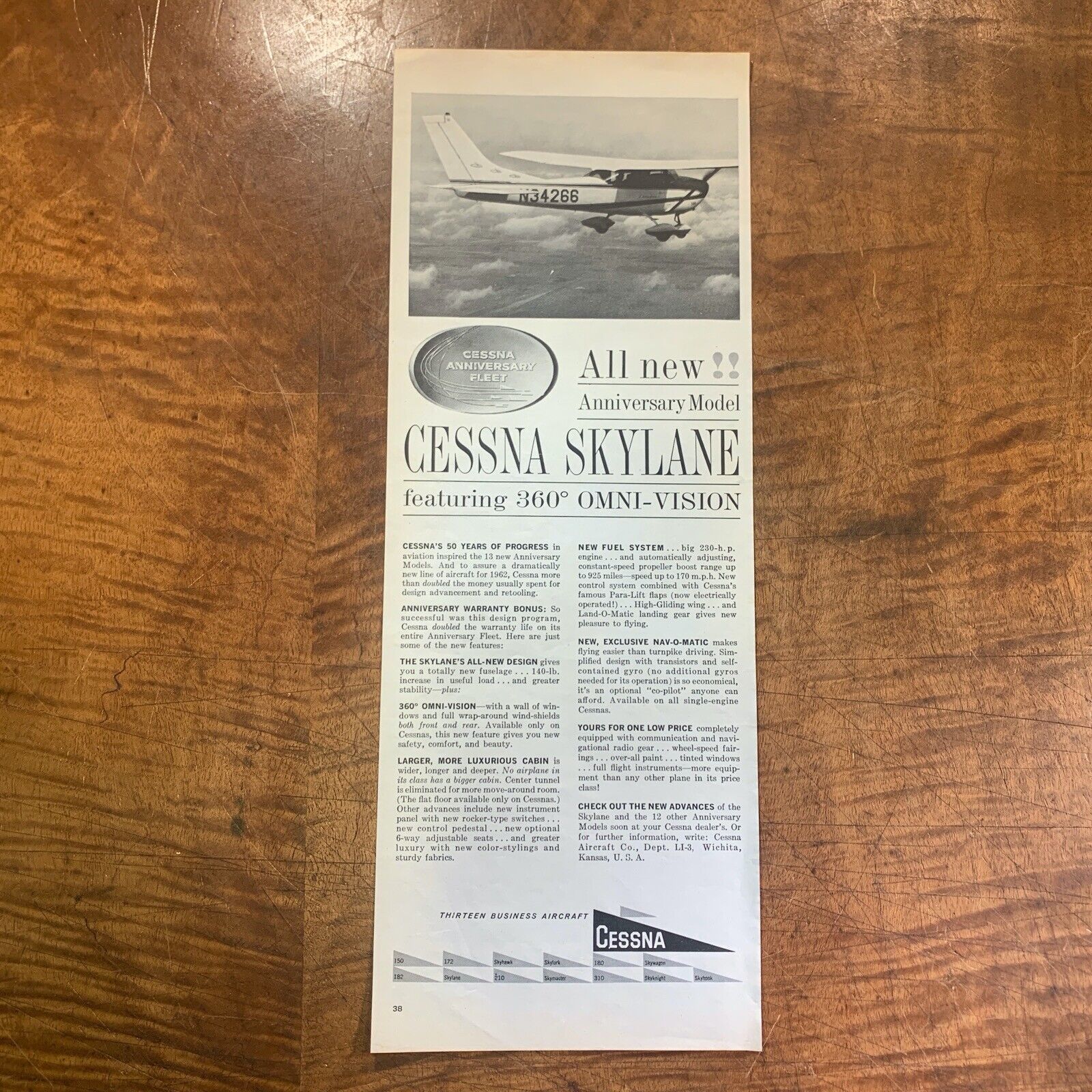 VINTAGE 1963 'CESSNA SKYLANE' AIRCRAFT MAGAZINE ADVERTISEMENT POSTER PRINT