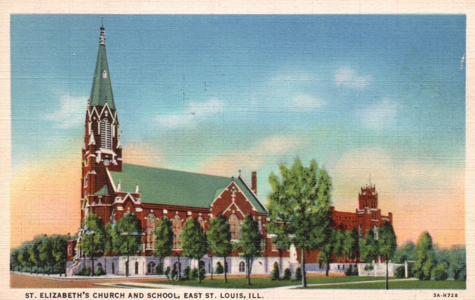 Postcard IL East St Louis St Elizabeths Church & School Linen Vintage PC H2234